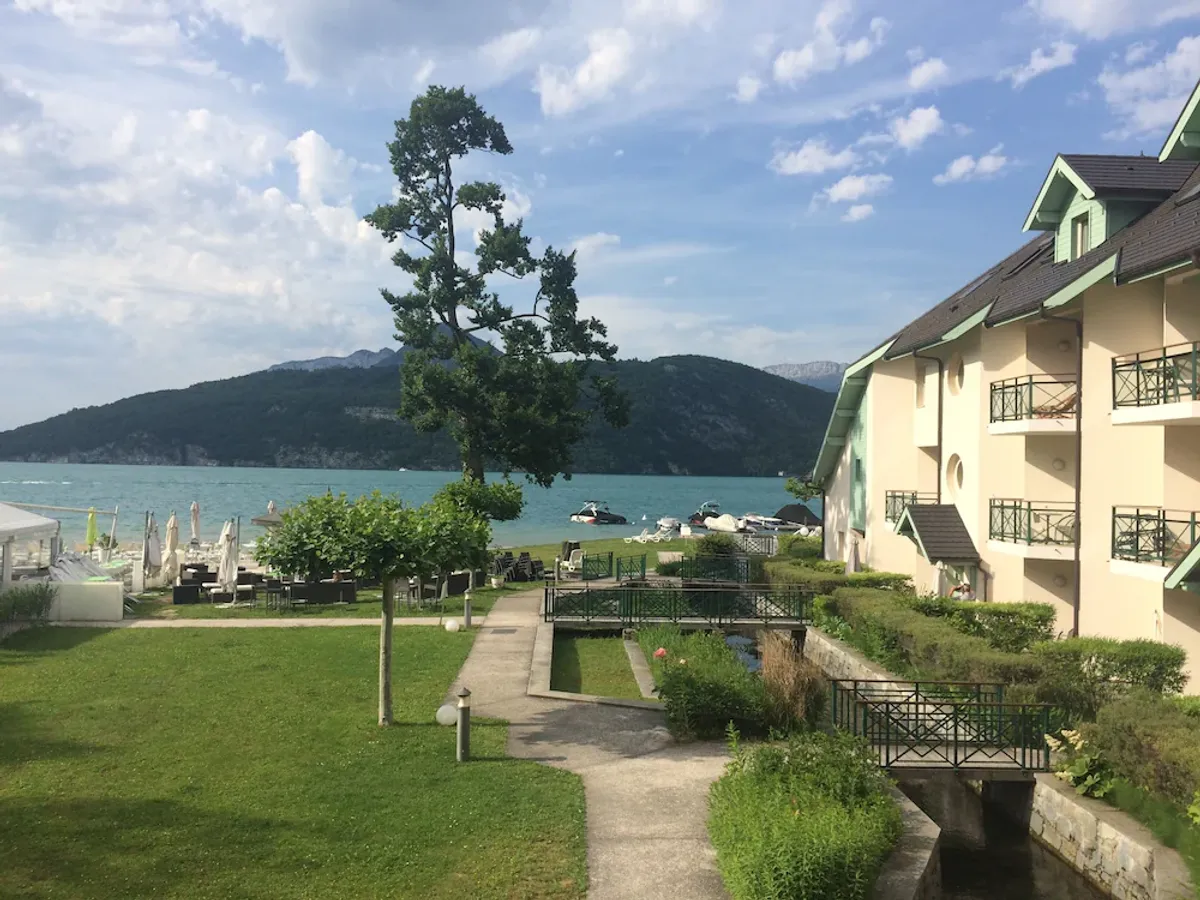 Image of la baie des voiles ,vue lac d'Annecy ,plage privée