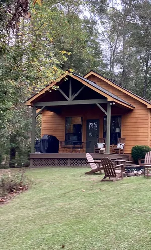 Image of Lakeside Cabin, fish from dock with sunset views!