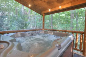 Image of Secluded Cabin Getaway with Hot Tub, Kitchen, and Fireplace