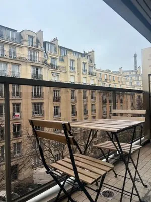 Image of View of Eiffel Tower Paris 16th arrondissement Trocadero with Terrasse