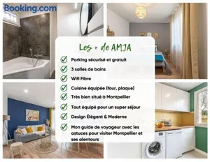 Image of AMJA Proche clinique Saint-Roch apt 3 chambres 3 salles de bain parking gratuit idéal famille groupe coworking 10 min centre ville 10 min plage 5 min sortie autoroute