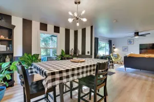 Image of Peaceful and Chic Oasis Fire Pit, Grill, Yard