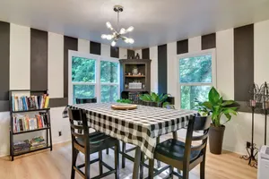 Image of Peaceful and Chic Oasis Fire Pit, Grill, Yard