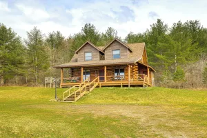 Image of Log Cabin w/ Pond & Trail Access in Almond!