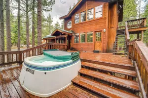 Image of Deck with Hot Tub Serene Cabin in Truckee
