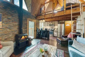 Image of Minutes to Donner Lake Lofted A-frame-inspired Design + Deck Jeffrey Pines
