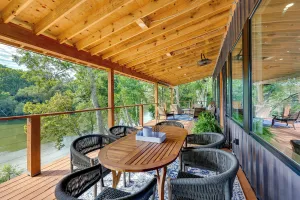 Image of Modern, Riverfront Family House with Balcony and Grill