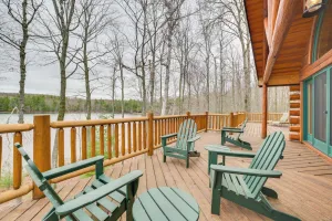 Image of Deck + Beach Access: Lakefront Cabin in Levering!