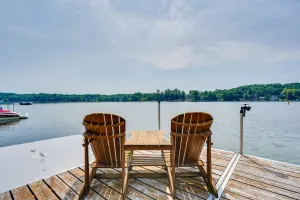 Image of Lakefront Queensbury Home Kayaks and Boat Dock