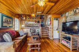 Image of Cute cabin in the woods with full kitchen, fireplace, balconies, grill, & WiFi