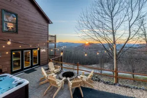Image of Modern cabin w\/ loaded game room, hot tub, stunning views!