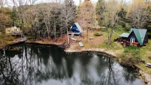 Image of Three A-frame Cabins, a provate Pond, row boats!