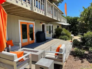 Image of Carmel Big Sur-Style Guest House with Hot Tub, bank of windows, decks &  VIEWS!