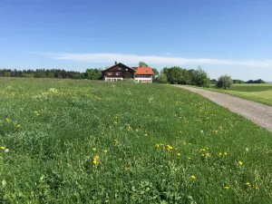 Image of Aussiedlerhof surrounded by meadows and forests, tasteful antique furnishings