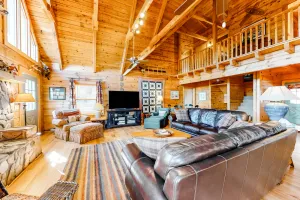 Image of Secluded cabin with mountain views, hot tub, fire pit & billiards