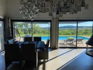 Image of Contemporary upscale villa, heated pool with jacuzzi. Breathtaking view