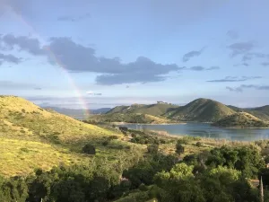 Image of Hilltop cabin with panoramic lake & mountain views