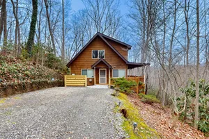 Image of Dog-friendly Smoky Mountain cabin with fireplace, charming deck & game loft