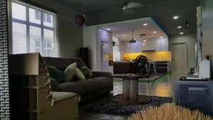 Image of designer cozy spacious living hall and kitchen apartment