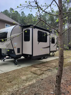 Image of 2020 travel trailor which we deliver to surounding campgrounds, speedways ect..
