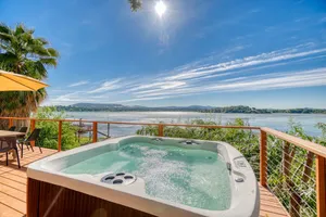 Image of Romantic lakefront, hot tub under the stars, huge deck & private dock