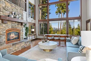 Image of Mountain-view house with hot tub, chef's kitchen, fireplace, and home office