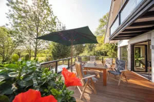 Image of High quality kitchen with gas stove, large terrace, Weber gas grill, box spring beds