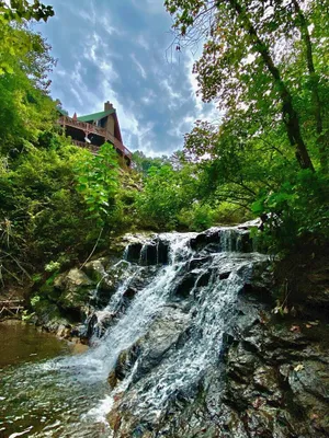 Image of Secluded Luxe Cabin with Waterfall\/Creek Views 2 Decks, and Hiking!