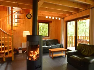 Image of Comfortable modern chalet with wood finish.