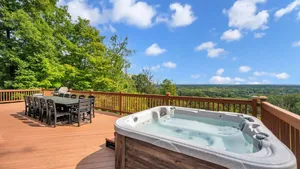 Image of Hilltop A-frame chalet, skyline views, heated pool and hot tub, expansive...