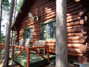 Image of Private Island with a hand scribbed log cabin on beautiful Burntside Lake