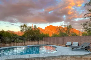 Image of Mountain view desert stay with pool, sunroom, & central AC