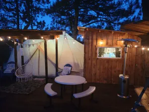 Image of BlueBird Nest 2.0, hot tub! Sibley double bell on huge deck!covered kitchen\/bath