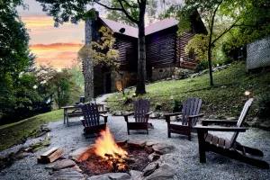 Image of Amazing Views!  Hand Built Log Cabin with  Hot Tub + Fire Pit!
