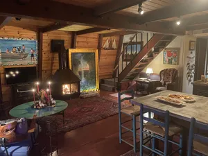 Image of This mountain cabin is perfect for appreciating music and nature.