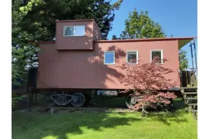 Image of Little Red Caboose with a View in the Scenic Columbia River Gorge