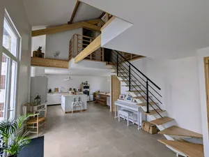 Image of House close to lake and ocean. Leisure activities for children and adults