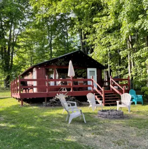 Image of Lake front cedar cabin on great Sacandaga Lake