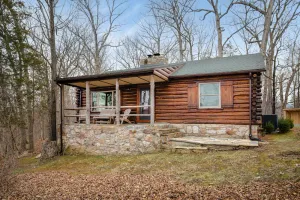 Image of Rustic Mountain Log Cabin Perched on a cliff side above the Shenandoah River