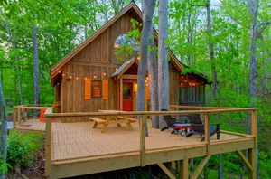 Image of Camp Bell at Twin Rivers - Peaceful Cabin w\/Firepit & Outdoor Movie Projector!