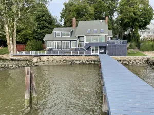Image of River front with large decks and dock over the Hudson