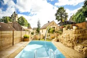 Image of Typical stone house. Heated swimming pool, garden , stunning view