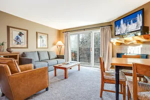 Image of Enchanting mountainside studio with pool, hot tub, sauna, fireplace & balcony