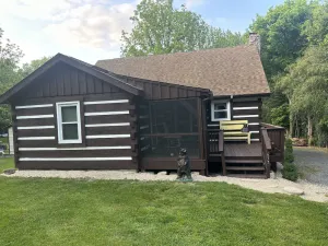 Image of Shenandoah river front cabin, hot tub, fireplace, cabin, screened in porches.