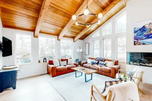 Image of Modern townhouse with private hot tub, mountain views, & natural light