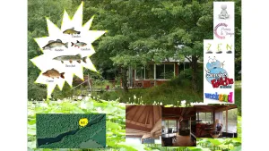 Image of Chalet on the edge of a pond in a site where nature is preserved.fishing, canoes.