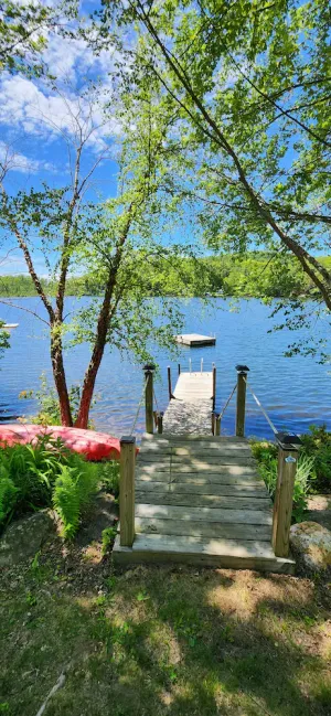 Image of LAKE HOUSE on the water w\/ 2 kayaks, canoe, huge deck, swim raft, dock, fire pit