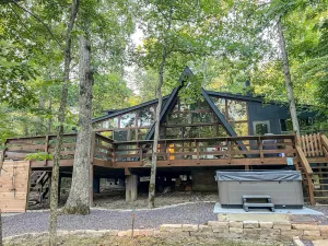 Image of FLAT, Lakefront chalet; Hottub, Playground, Firepit, Wifi, and more!