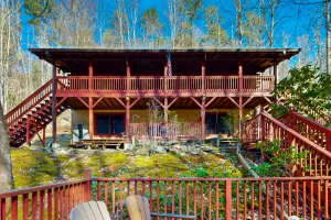 Image of Dog-friendly Log Cabin w\/Private Deck, Firepit, Foosball, Wood-Burning Fireplace