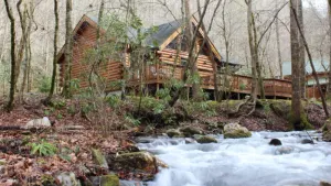 Image of Creek Front Mountain Cabin with Jacuzzi.
